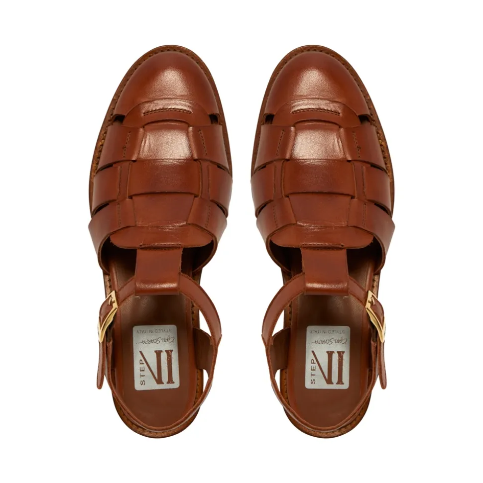 Emelot Tan Leather Flat Sandals