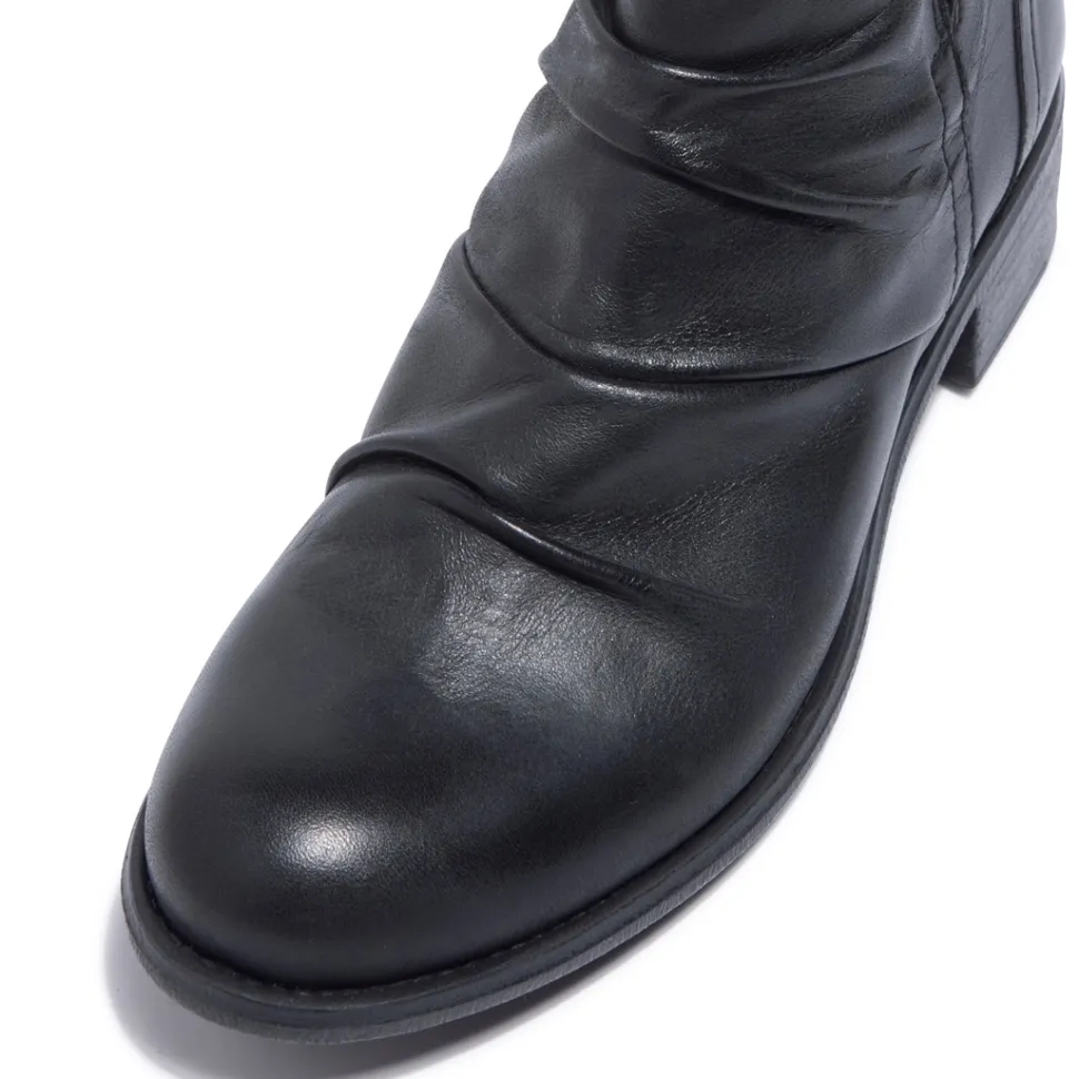 Felice Black Leather Ankle Boots