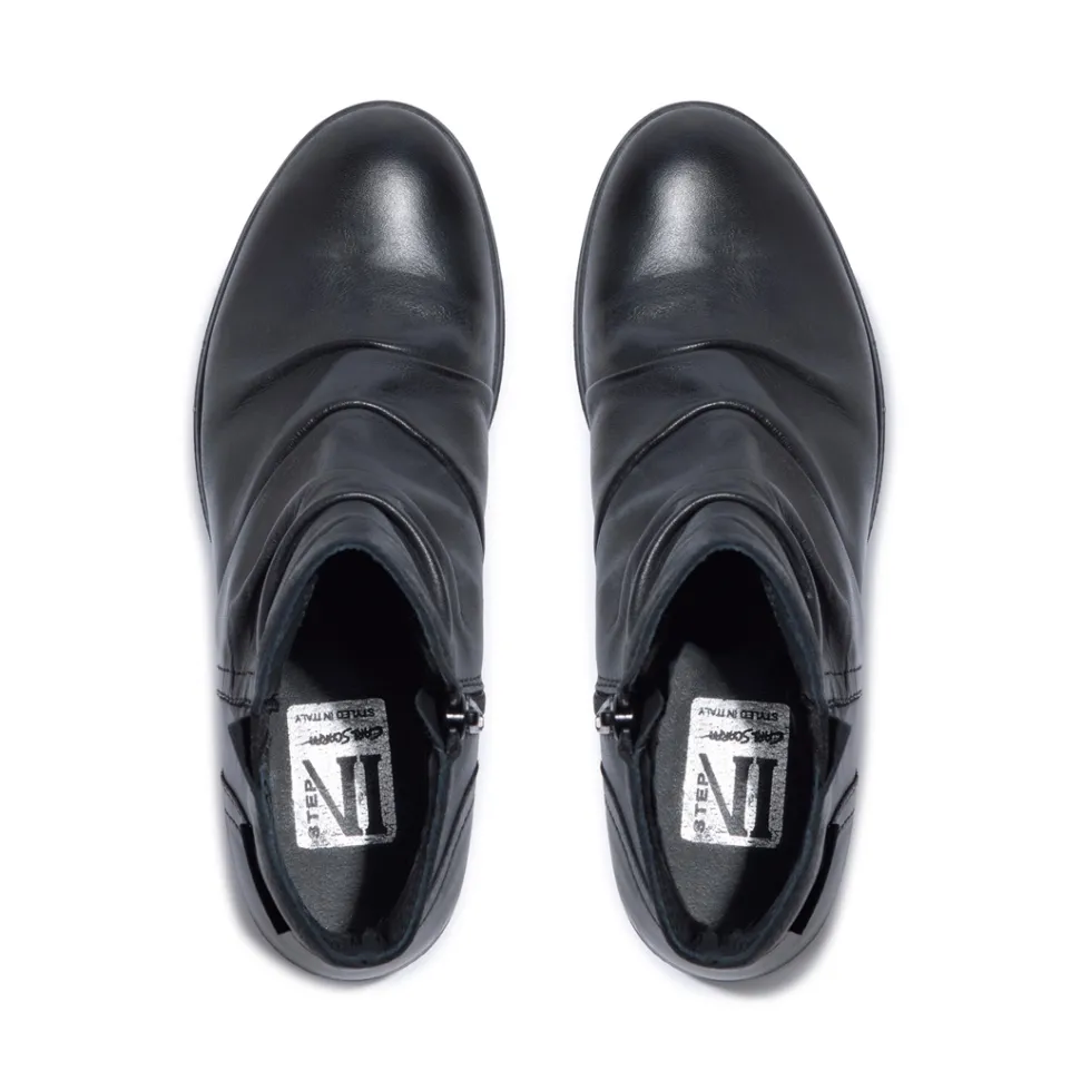 Felice Black Leather Ankle Boots