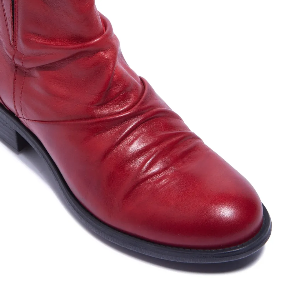 Felice Red Leather Ankle Boots