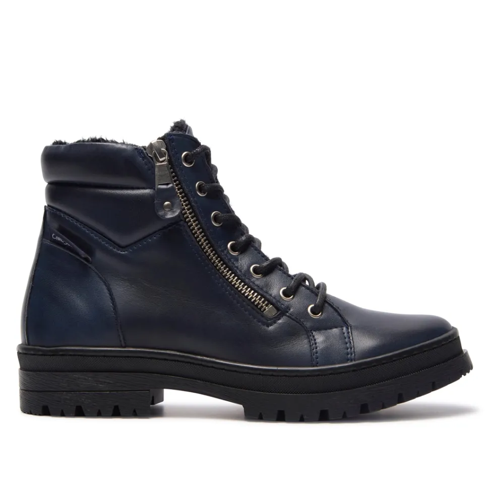 Galina Navy Leather Ankle Boots
