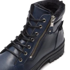Galina Navy Leather Ankle Boots