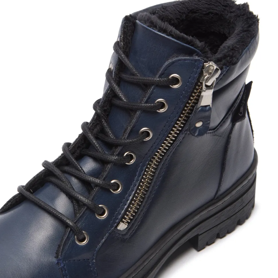 Galina Navy Leather Ankle Boots