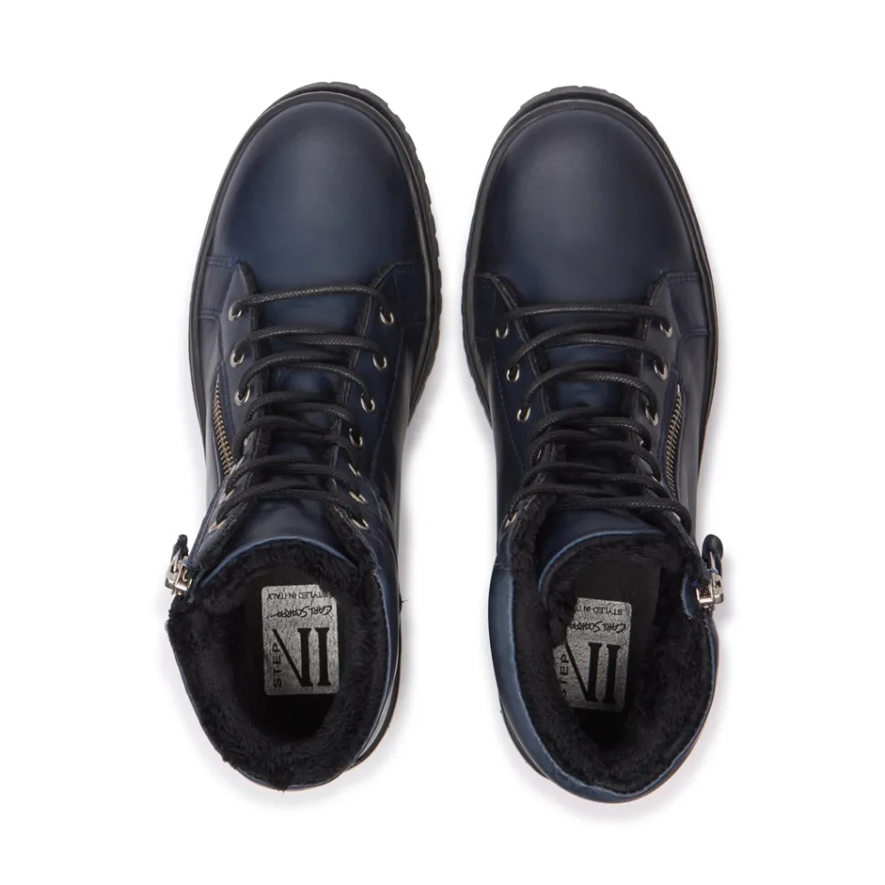 Galina Navy Leather Ankle Boots