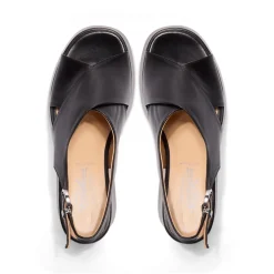 Glorioso Black Leather Wedge Platform Sandals
