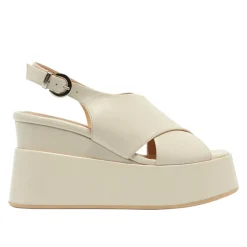 Glorioso Off White Leather Wedge Platform Sandals