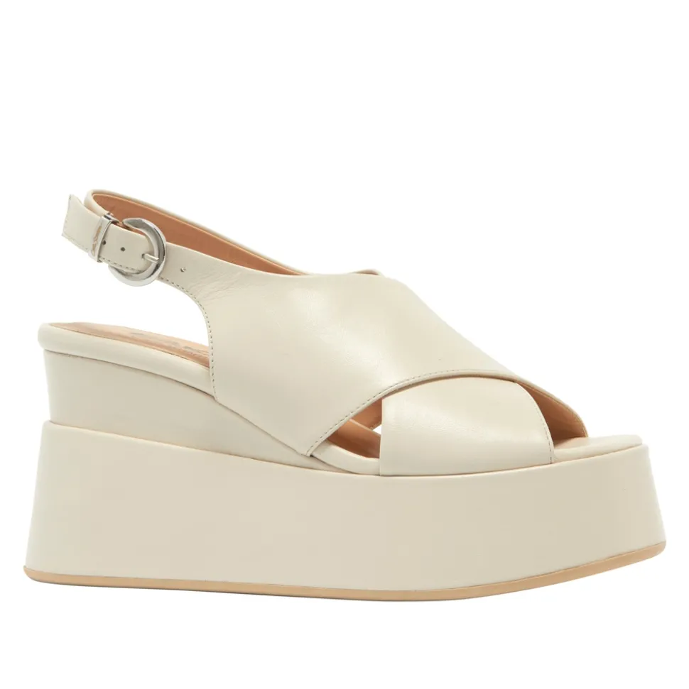 Glorioso Off White Leather Wedge Platform Sandals