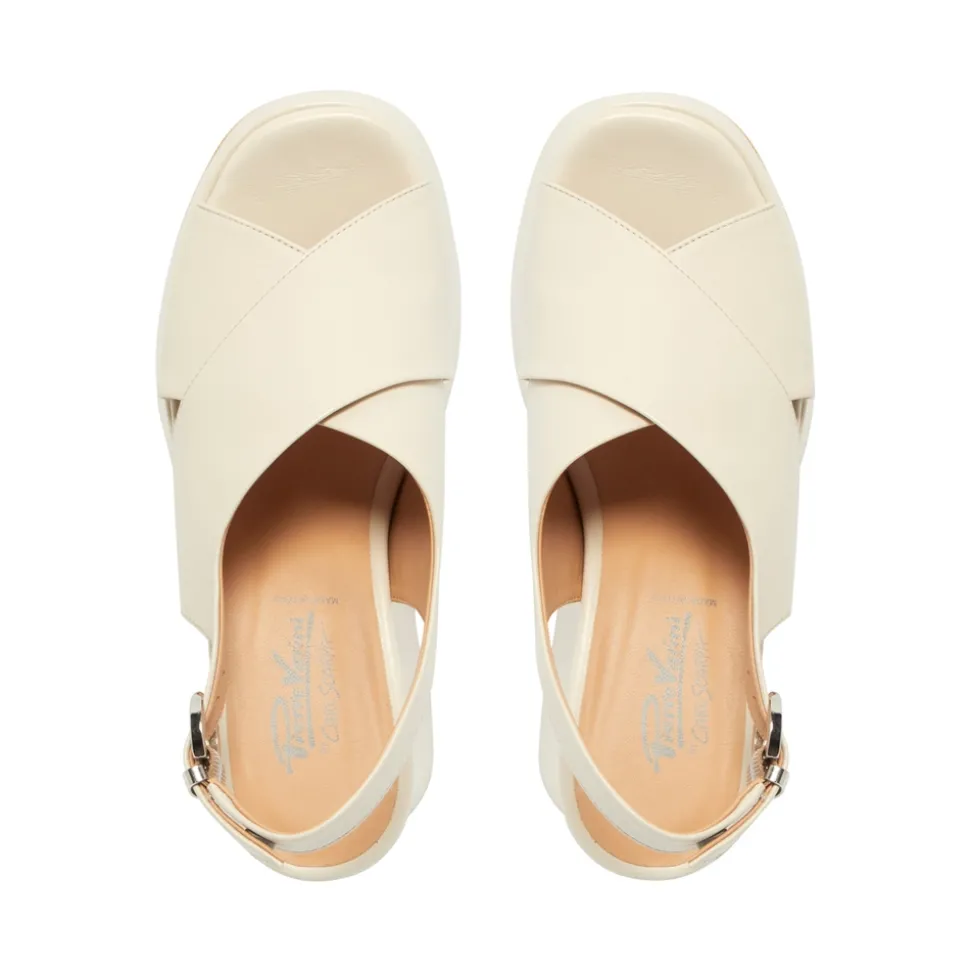 Glorioso Off White Leather Wedge Platform Sandals