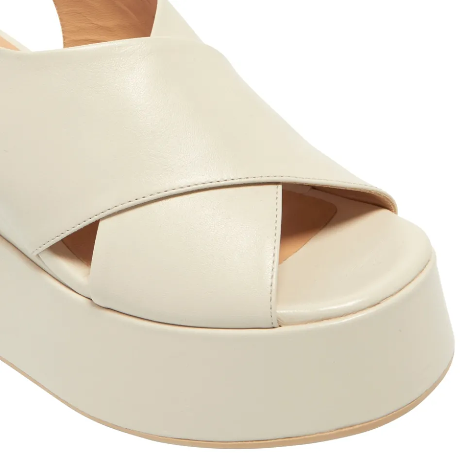 Glorioso Off White Leather Wedge Platform Sandals