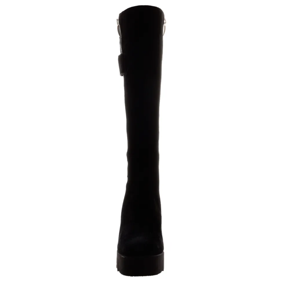 Hail Black Leather Wavesole Knee High Boots