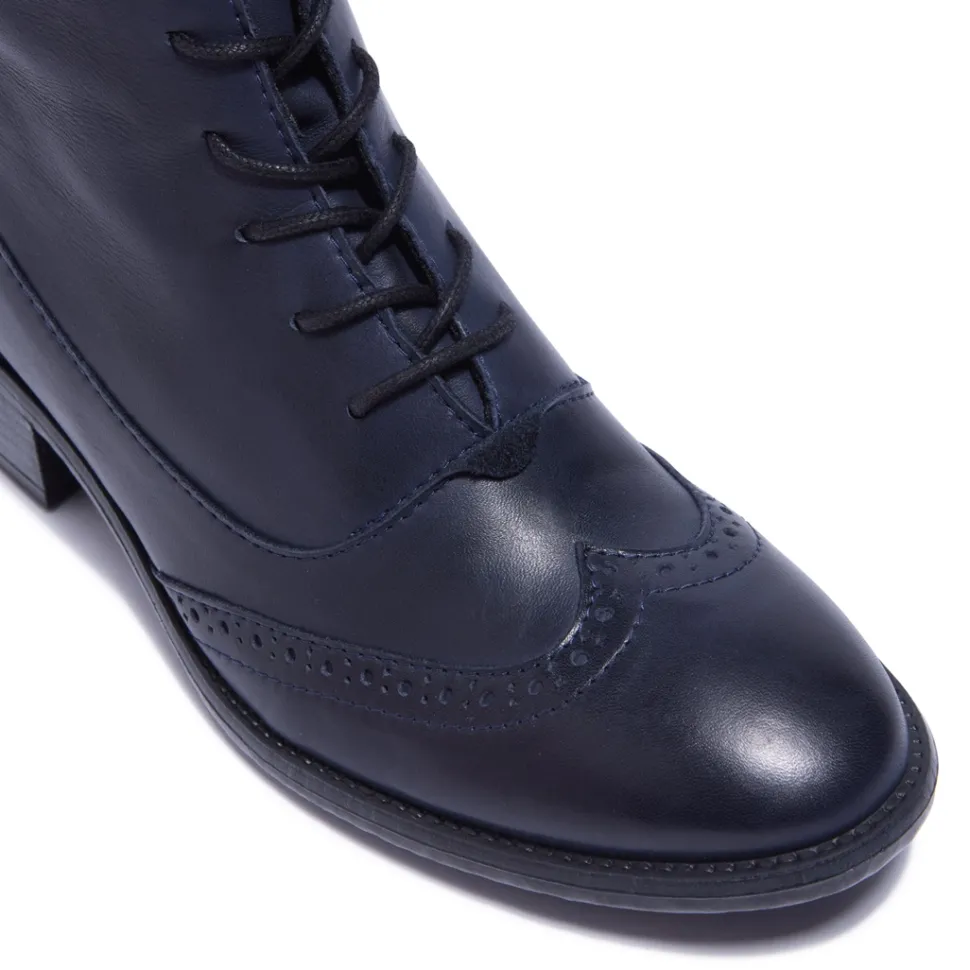 Isla Navy Leather Ankle Boots