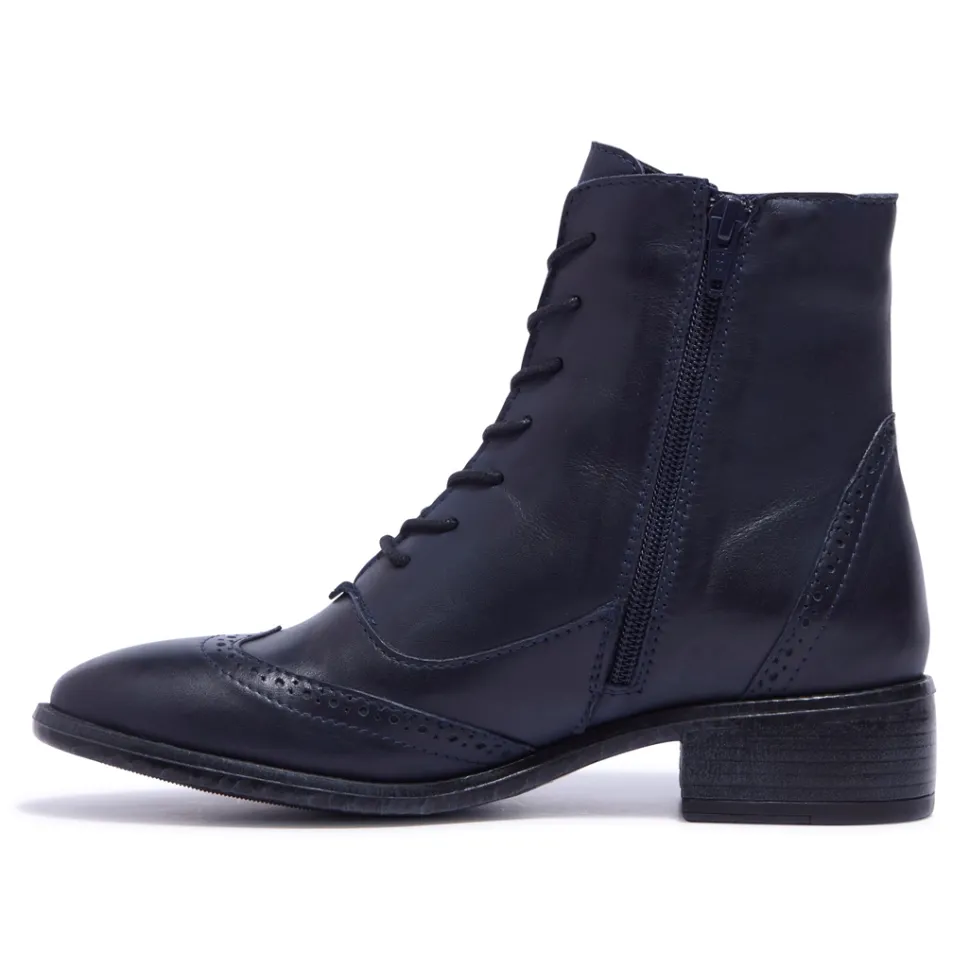 Isla Navy Leather Ankle Boots