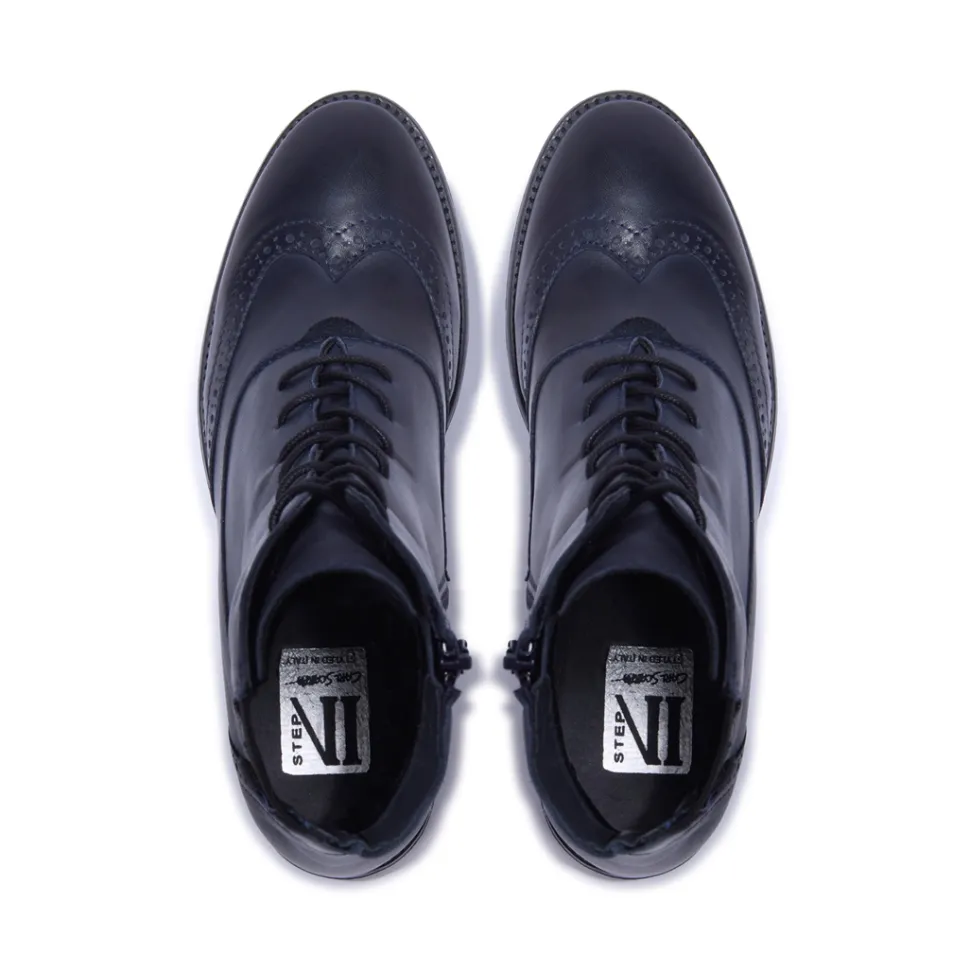 Isla Navy Leather Ankle Boots