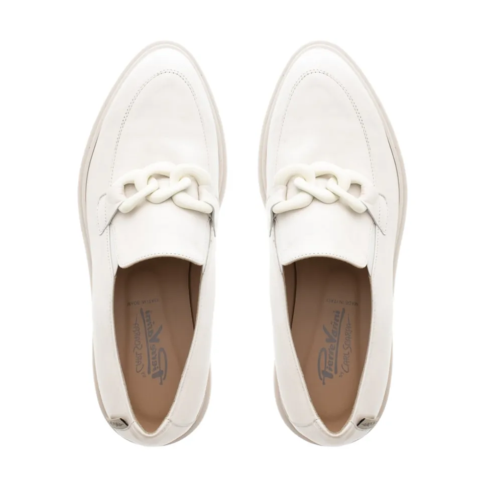 Lizi Italian Off White Chain Wedge Loafers