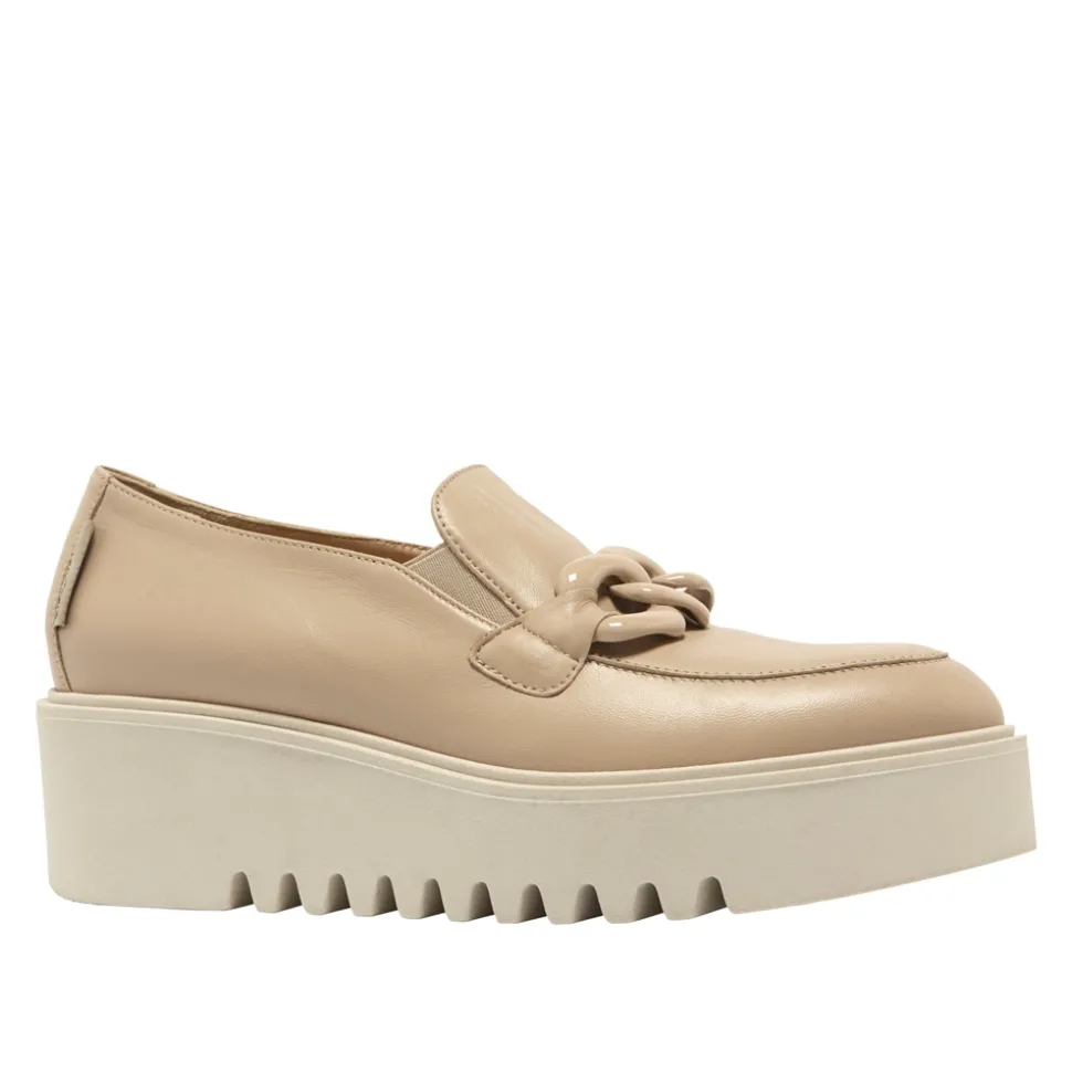 Lizi Taupe Leather Platform Loafers