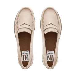 Lucentia Beige Leather Wedge Loafers