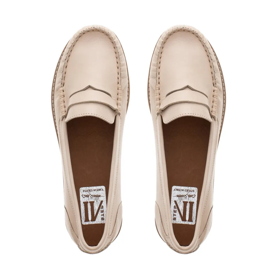 Lucentia Beige Leather Wedge Loafers