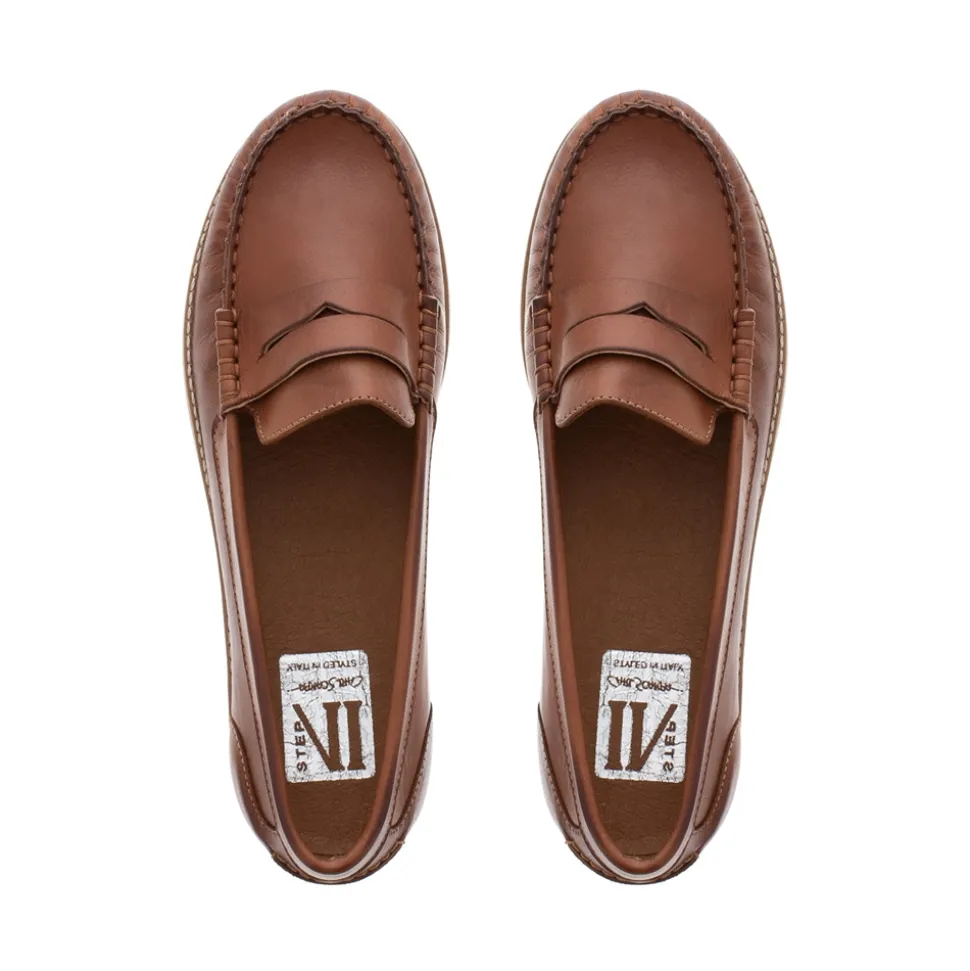 Lucentia Tan Leather Wedge Loafers