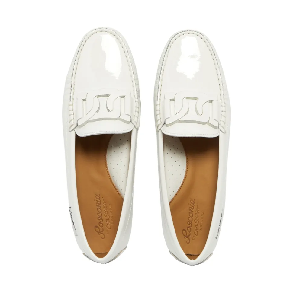 Martedi White Patent Leather Driving Loafers