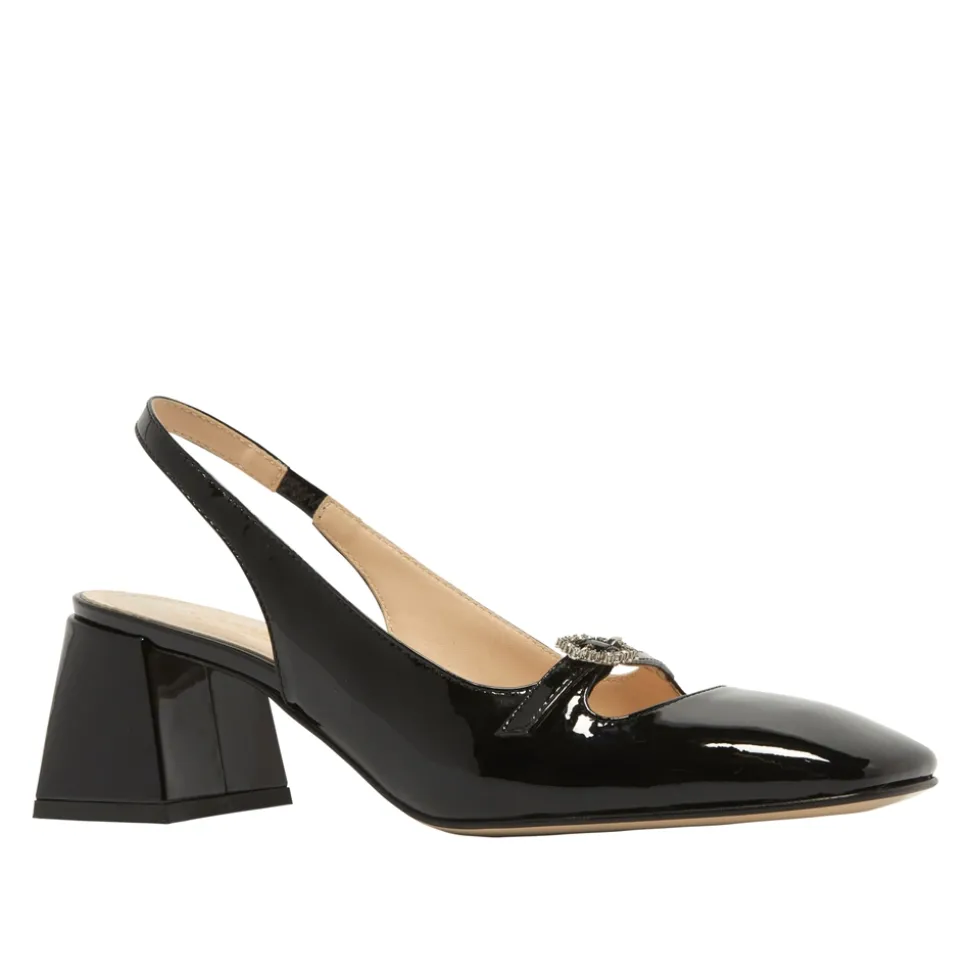 Martina Black Low Block Heel Courts