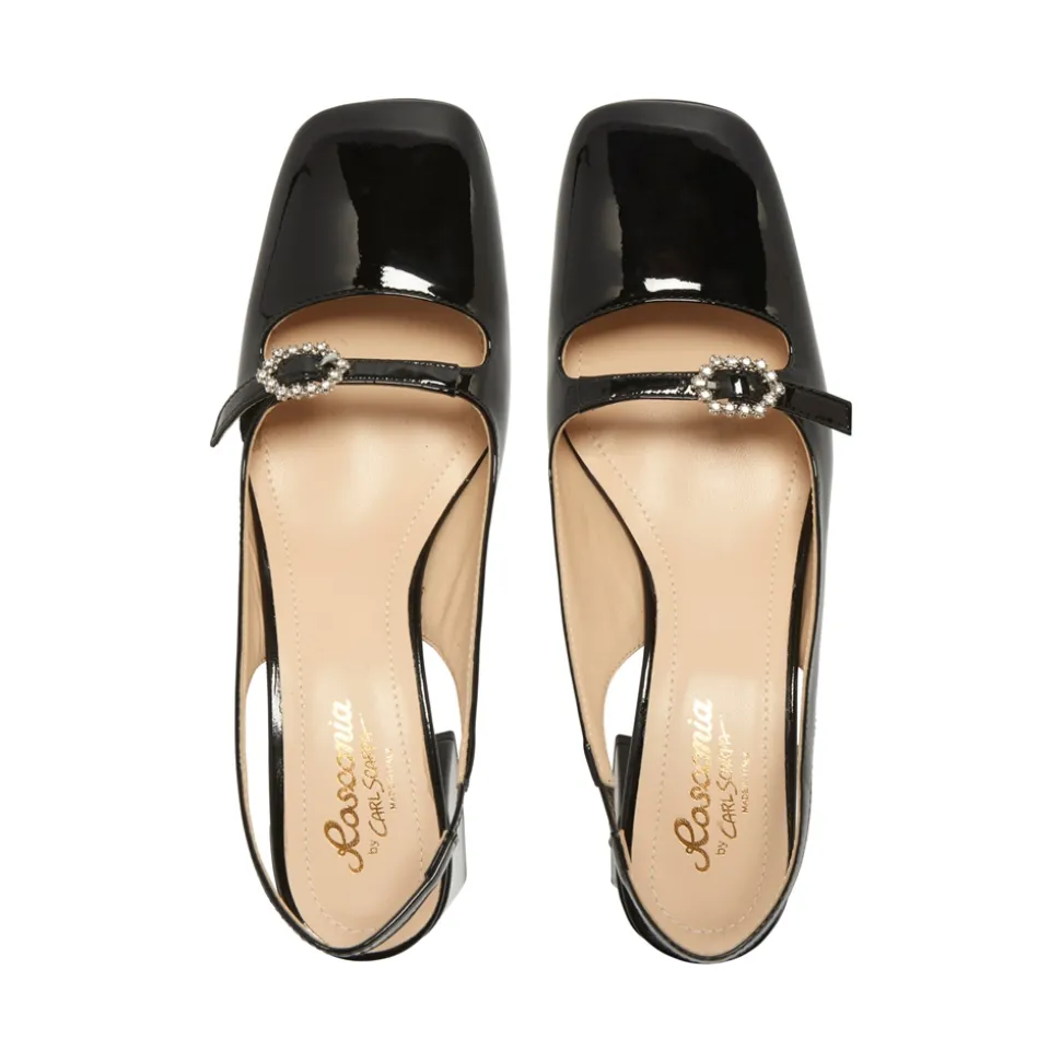 Martina Black Low Block Heel Courts