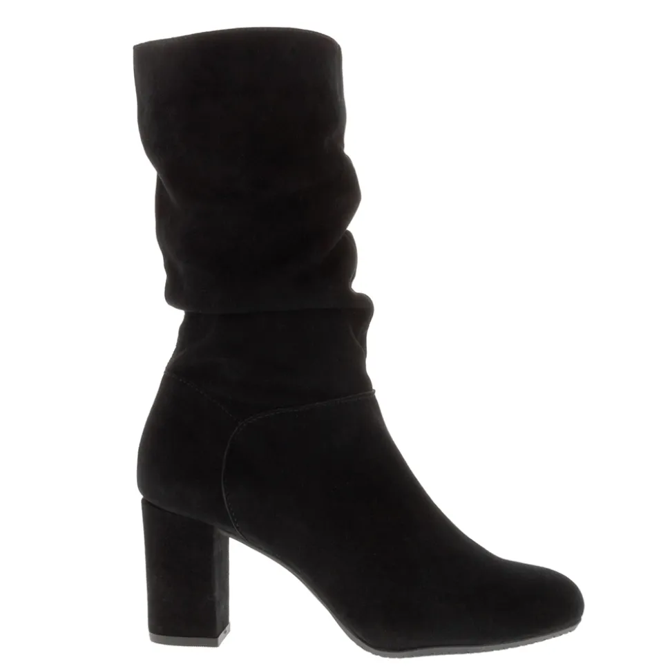 Mathilde Black Suede Ruched Ankle Boots