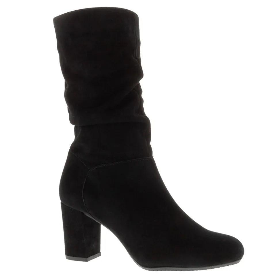 Mathilde Black Suede Ruched Ankle Boots