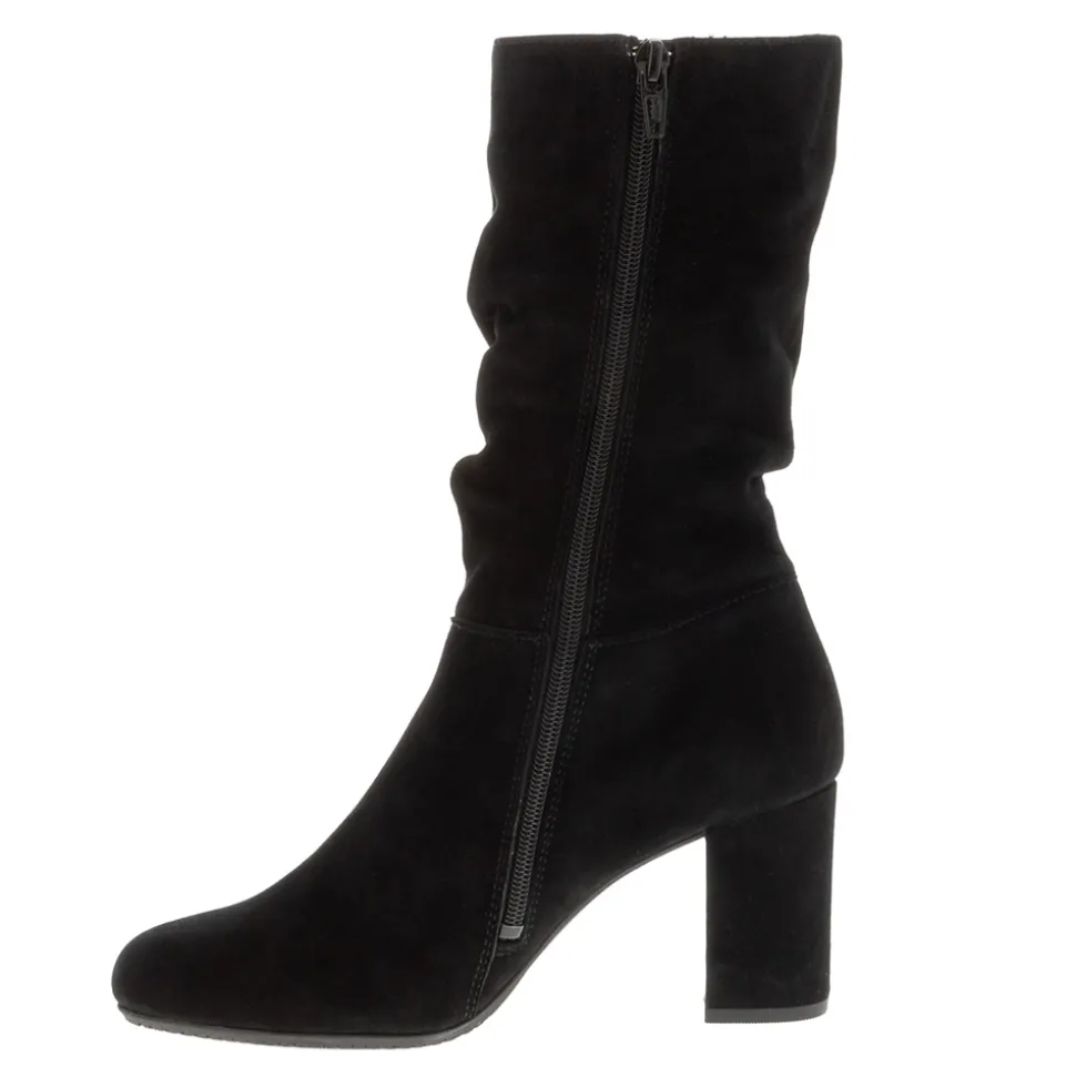 Mathilde Black Suede Ruched Ankle Boots