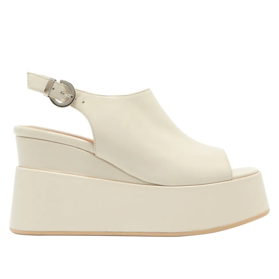 Mirra Off White Leather Wedge Platform Sandals
