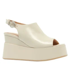 Mirra Off White Leather Wedge Platform Sandals