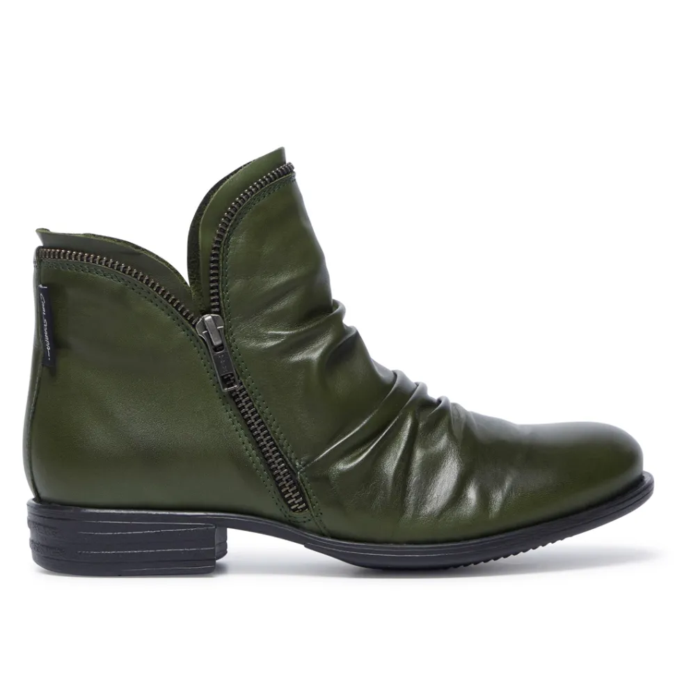 Natalia Green Leather Ankle Boots