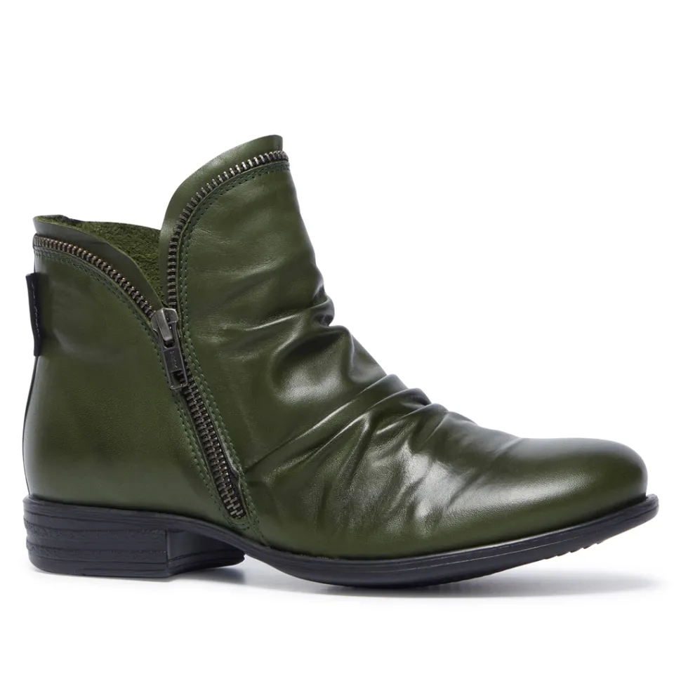 Natalia Green Leather Ankle Boots