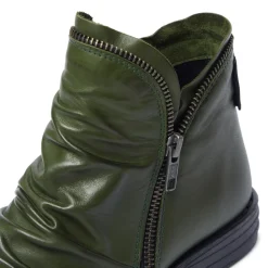 Natalia Green Leather Ankle Boots