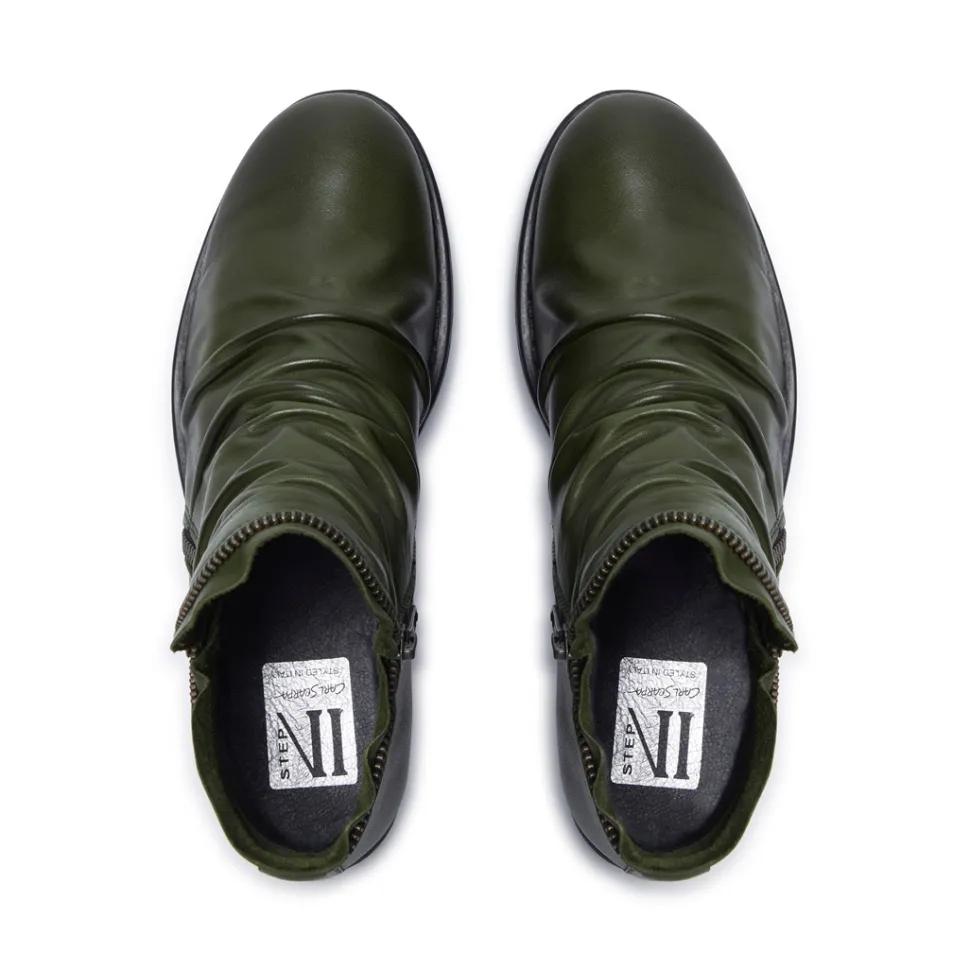 Natalia Green Leather Ankle Boots