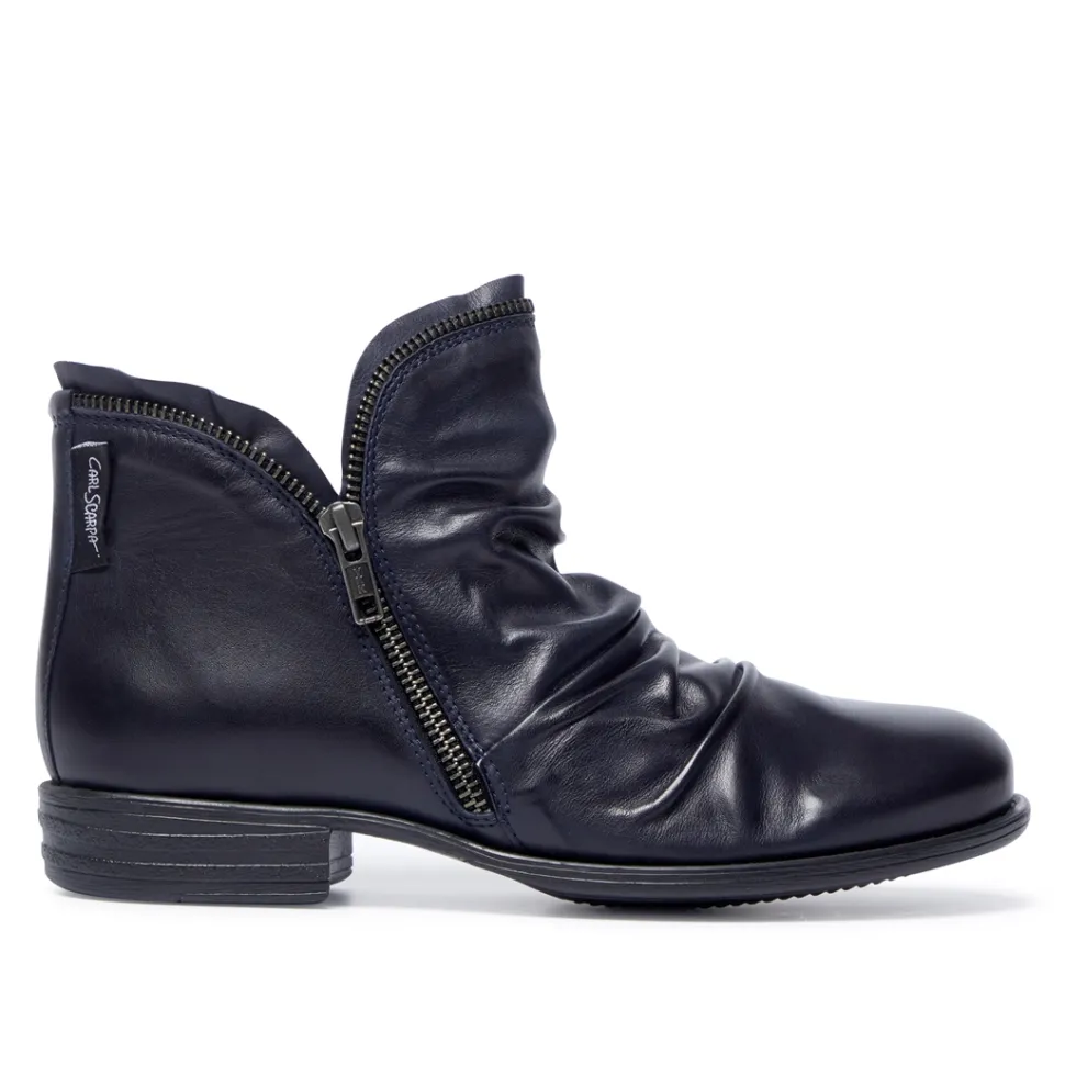 Natalia Navy Leather Ankle Boots