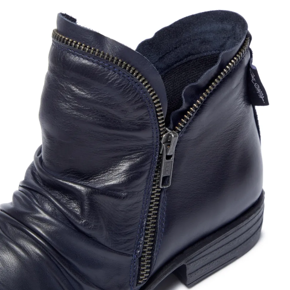 Natalia Navy Leather Ankle Boots