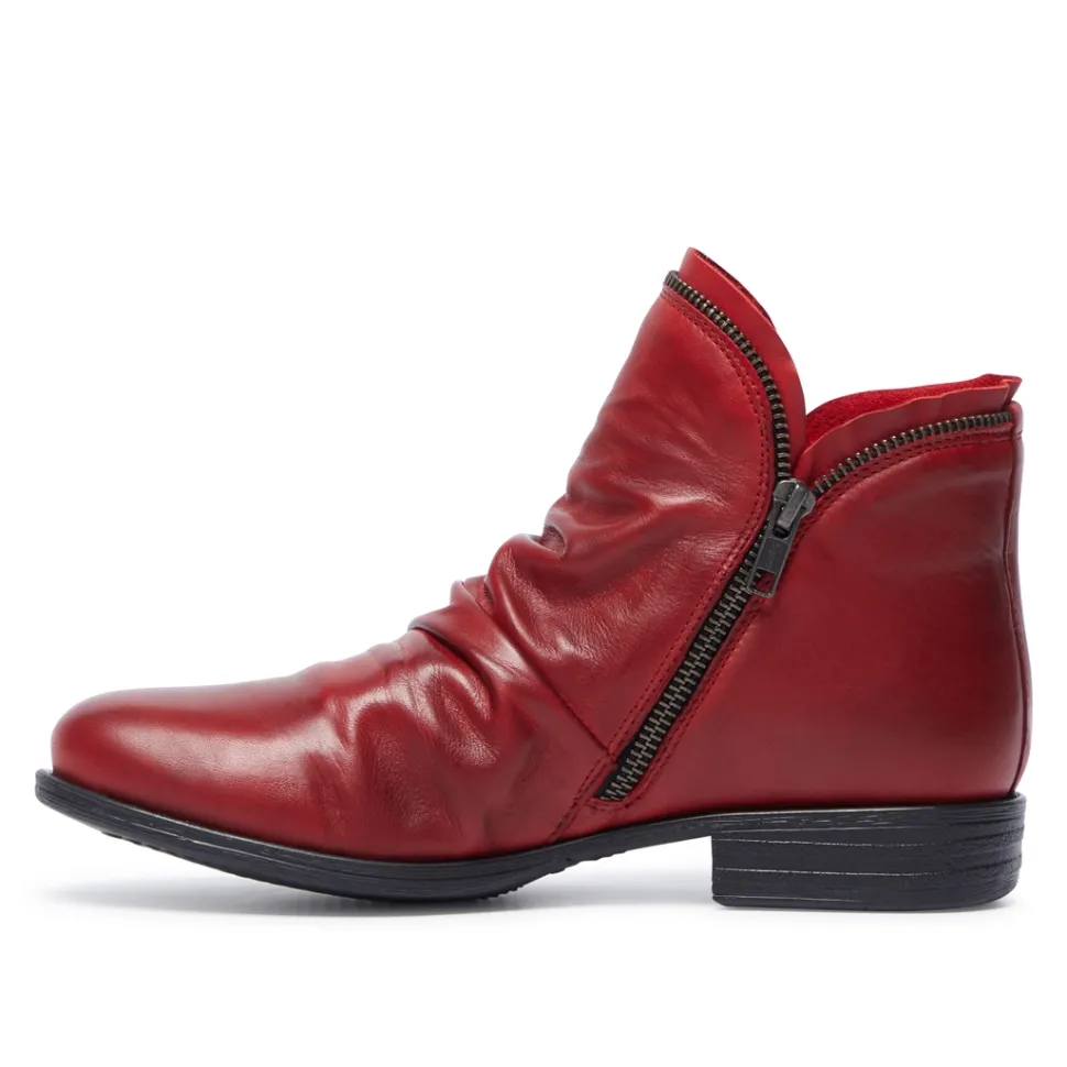 Natalia Red Leather Ankle Boots