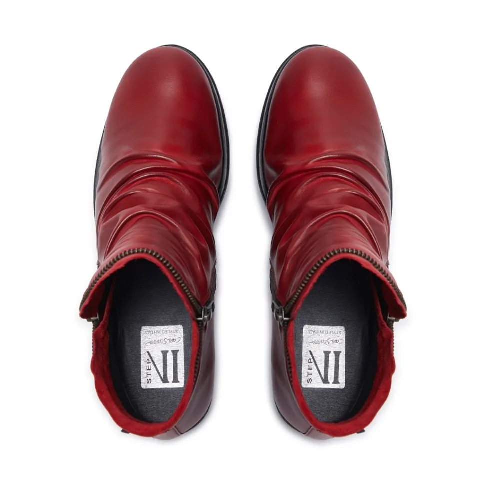 Natalia Red Leather Ankle Boots