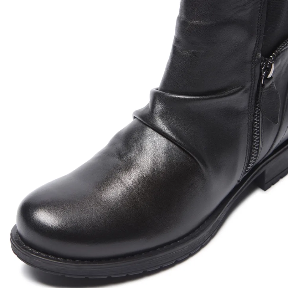 Nataria Black Leather Ankle Boots