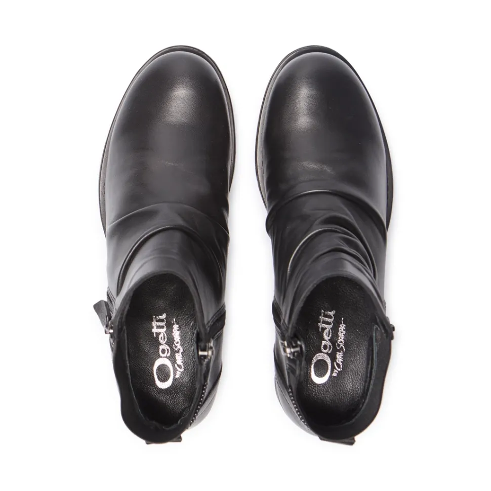 Nataria Black Leather Ankle Boots