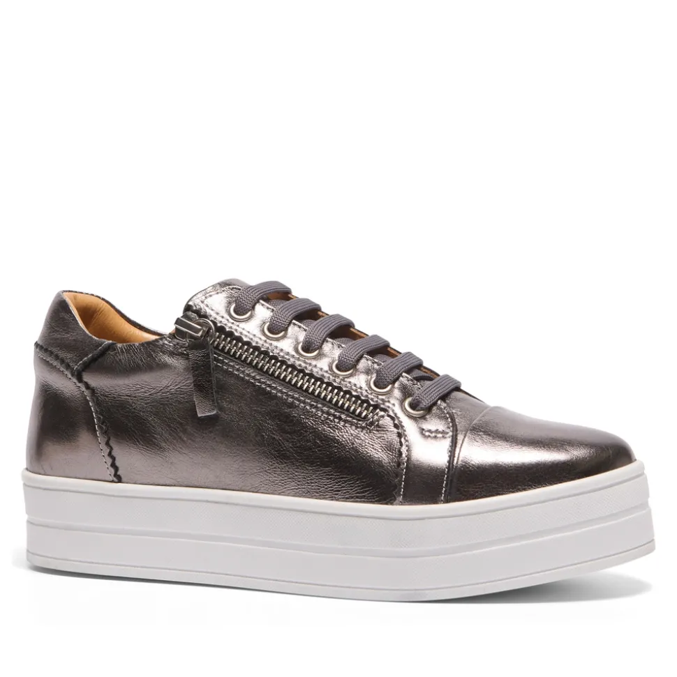 Norina Silver Leather Platform Trainers