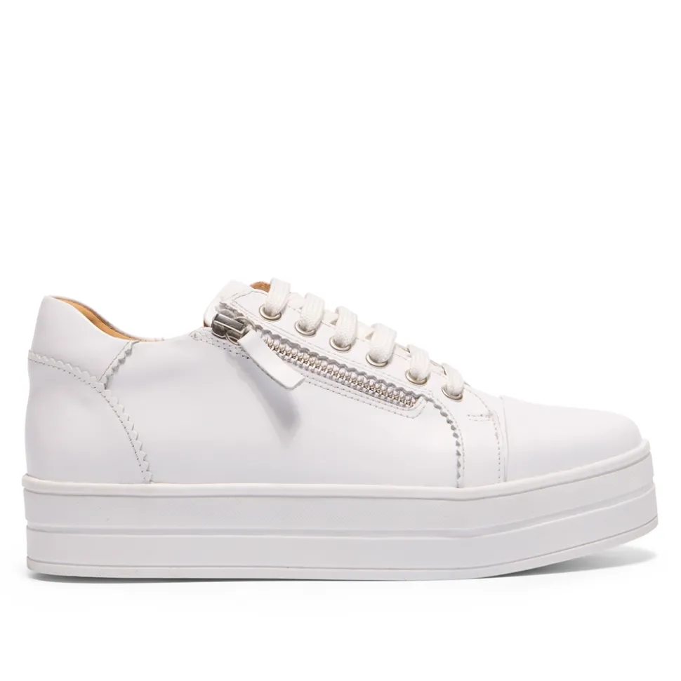 Norina White Leather Platform Trainers