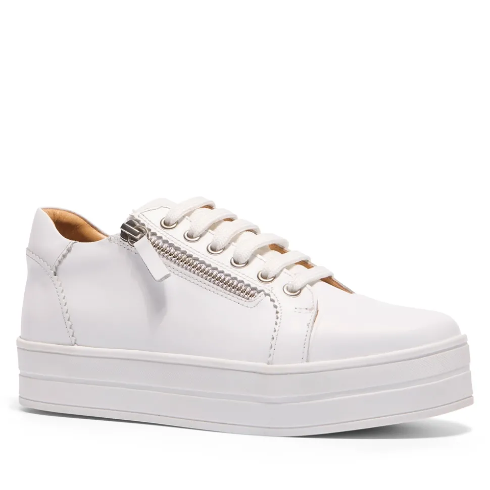 Norina White Leather Platform Trainers