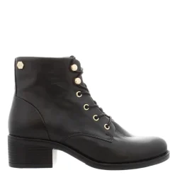 Ocean Black Leather Lace Up Ankle Boots