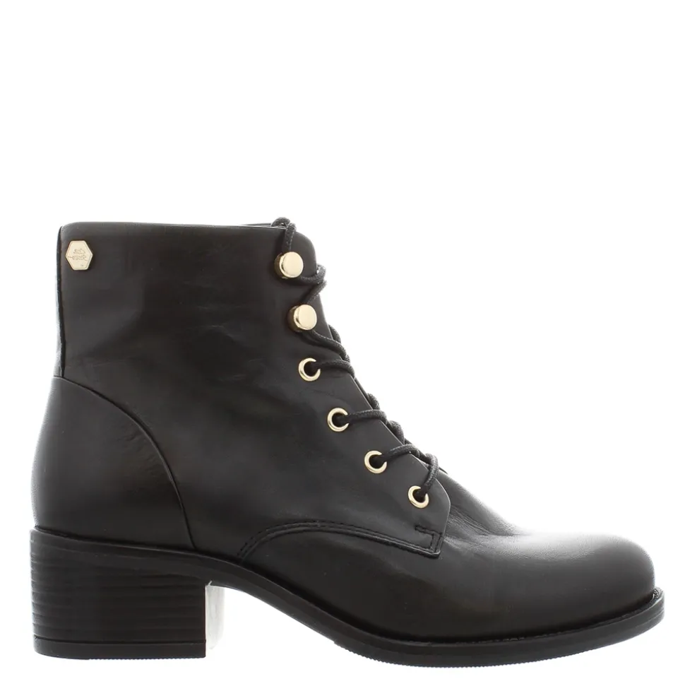 Ocean Black Leather Lace Up Ankle Boots