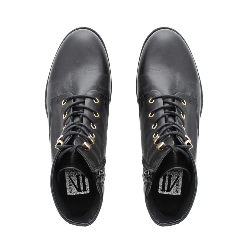 Ocean Black Leather Lace Up Ankle Boots