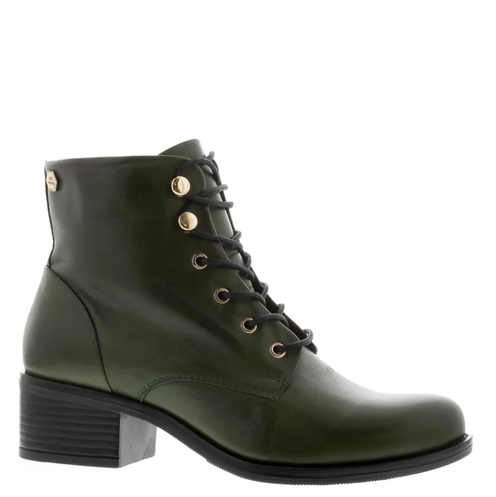 Ocean Green Leather Lace Up Ankle Boots