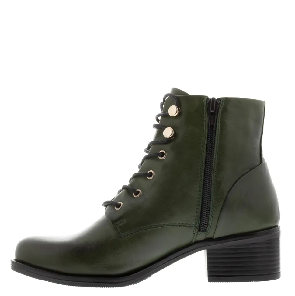 Ocean Green Leather Lace Up Ankle Boots