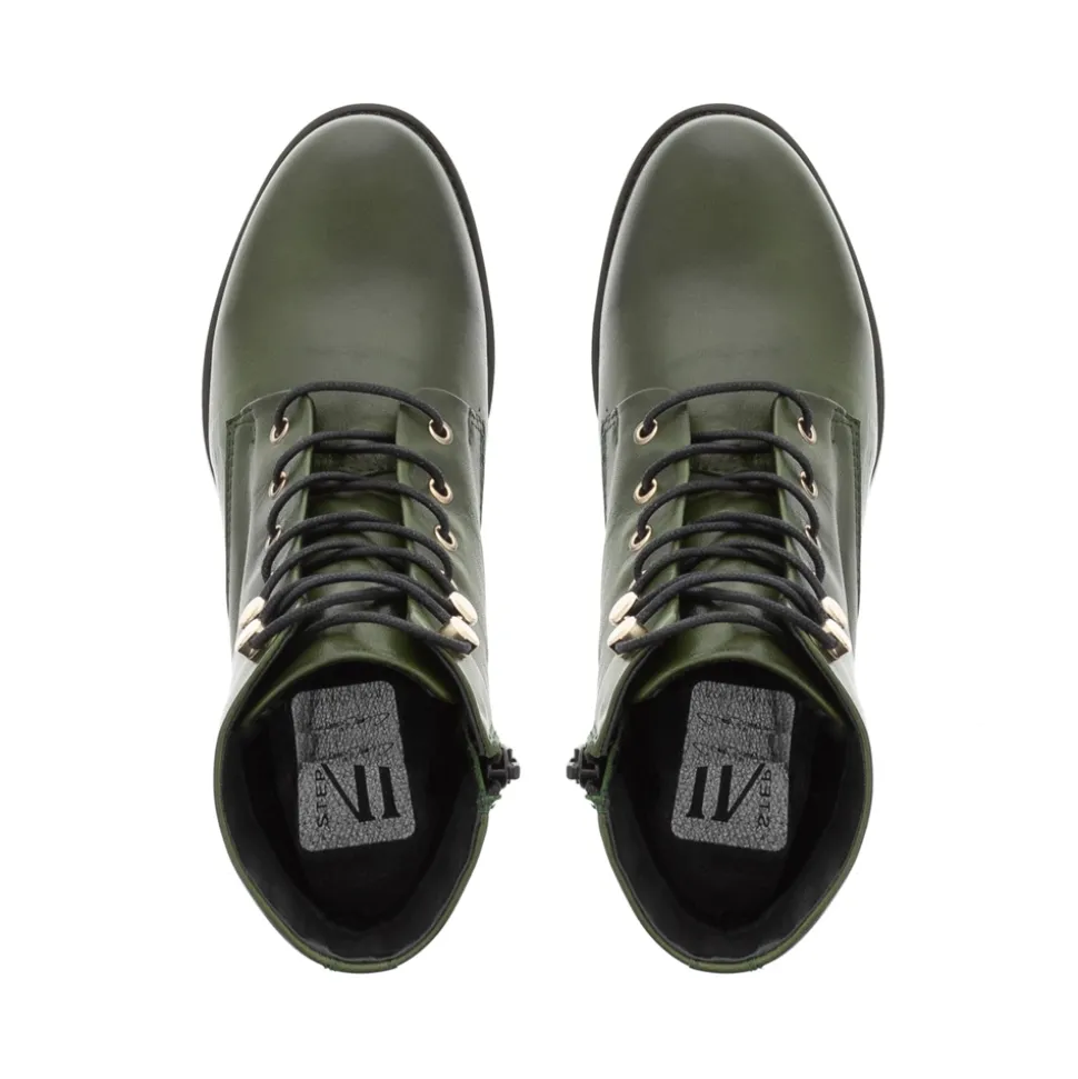 Ocean Green Leather Lace Up Ankle Boots