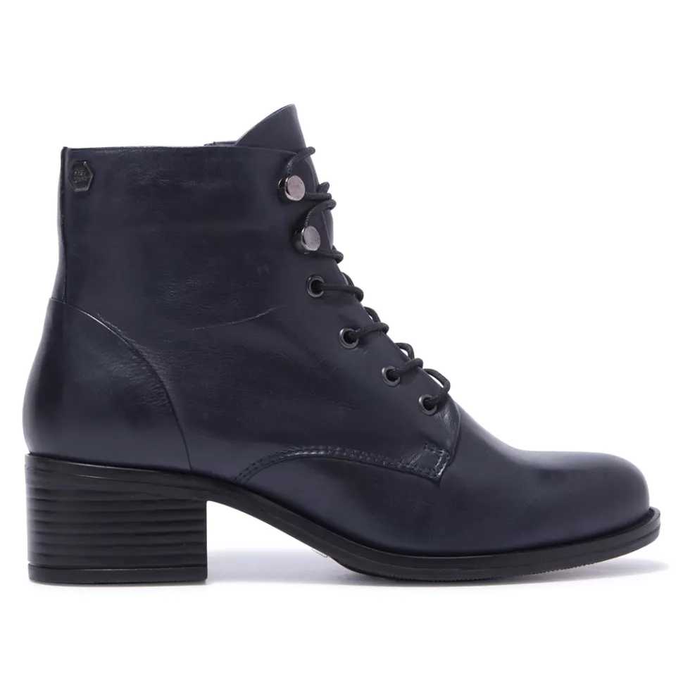 Ocean Navy Leather Ankle Boots